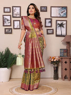 Anaita Green Tissue Silk With Jaal Weaving Saree With Blouse | Grocsy