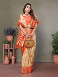 Anaita Orange Viscose Silk With Butties Weaving Saree With Blouse | Grocsy