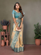 Anaita Light Blue Viscose Silk With Butties Weaving Saree With Blouse | Grocsy