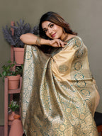 Anaita Dark Green Viscose Silk With Butties Weaving Saree With Blouse | Grocsy