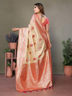 Anaita Baby Pink Viscose Silk With Butties Weaving Saree With Blouse | Grocsy