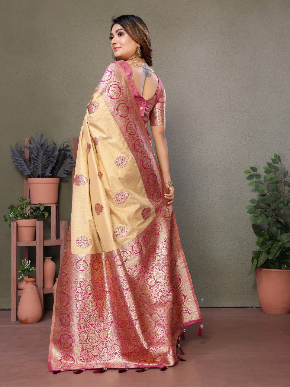 Anaita Rani Pink Viscose Silk With Butties Weaving Saree With Blouse | Grocsy