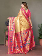 Anaita Dark Golden Tissue Silk With Paithani Woven Saree With Blouse | Grocsy