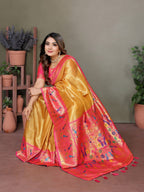 Anaita Golden Tissue Silk With Paithani Woven Saree With Blouse | Grocsy
