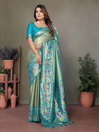 Anaita Blue Tissue Silk With Paithani Woven Saree With Blouse | Grocsy
