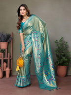 Anaita Blue Tissue Silk With Paithani Woven Saree With Blouse | Grocsy