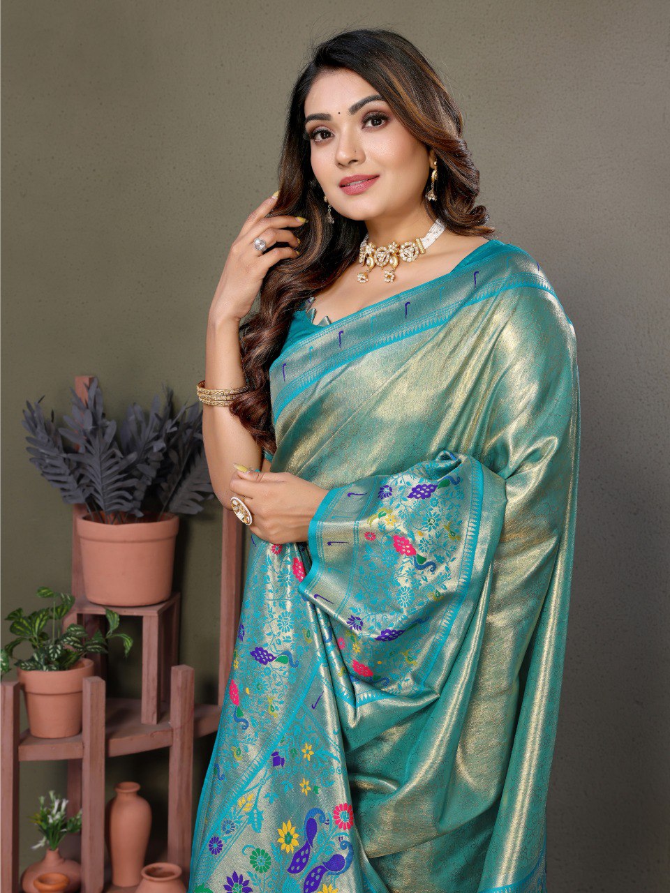 Anaita Blue Tissue Silk With Paithani Woven Saree With Blouse | Grocsy