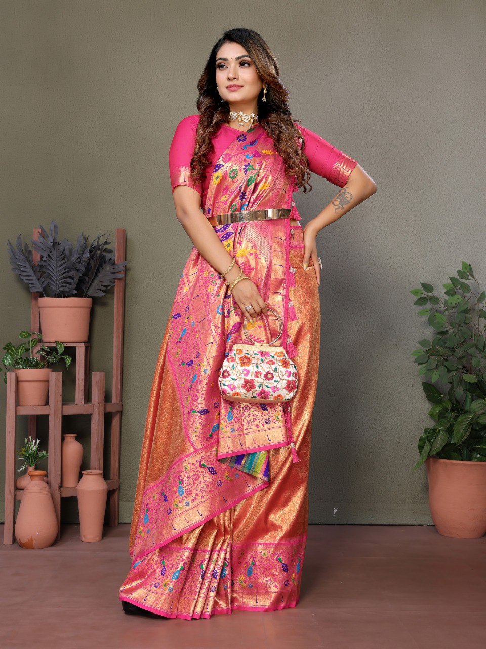 Anaita Orange Tissue Silk With Paithani Woven Saree With Blouse | Grocsy
