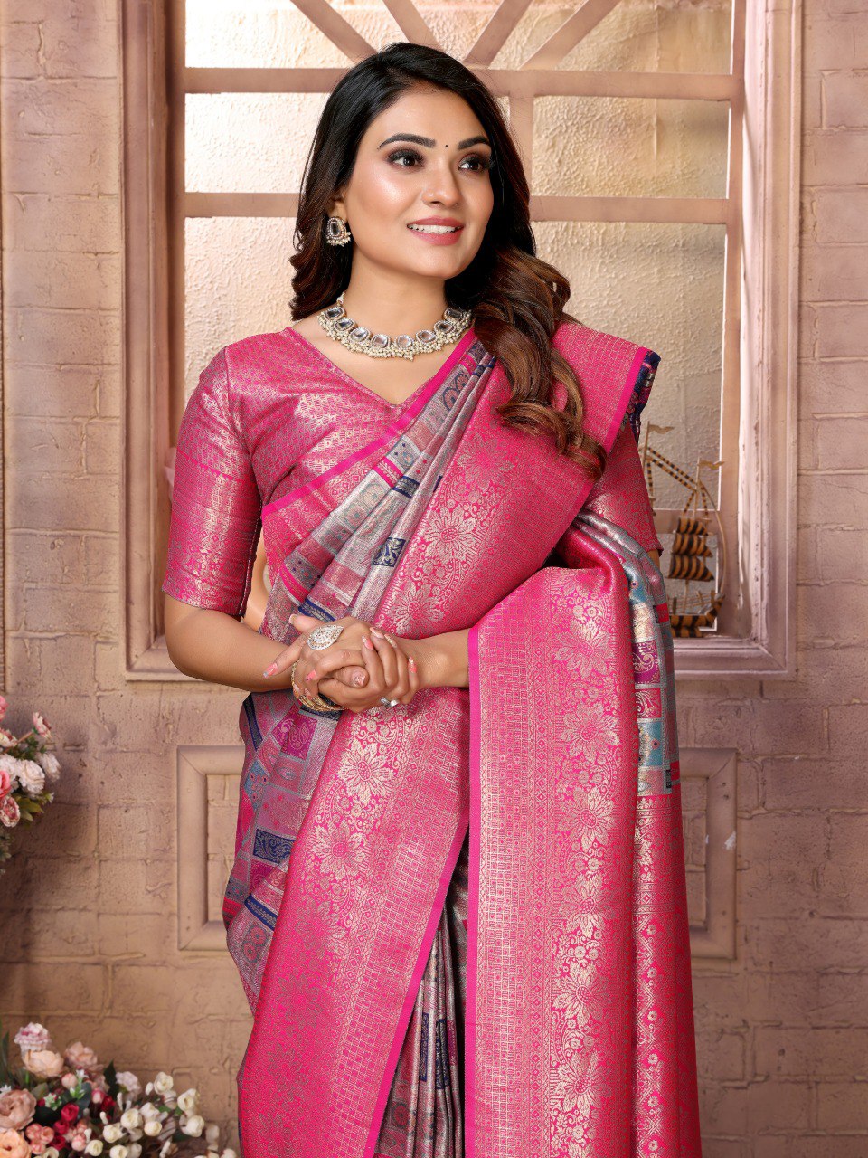 Anaita Purple Banarasi Chaturi Silk With Zari Weaving Saree With Blouse | Grocsy