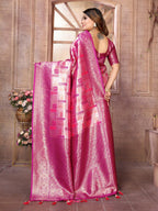 Anaita Rani Pink Banarasi Chaturi Silk With Zari Weaving Saree With Blouse | Grocsy