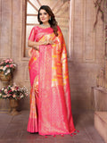 Anaita Orange Banarasi Chaturi Silk With Zari Weaving Saree With Blouse | Grocsy