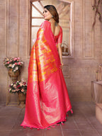 Anaita Orange Banarasi Chaturi Silk With Zari Weaving Saree With Blouse | Grocsy