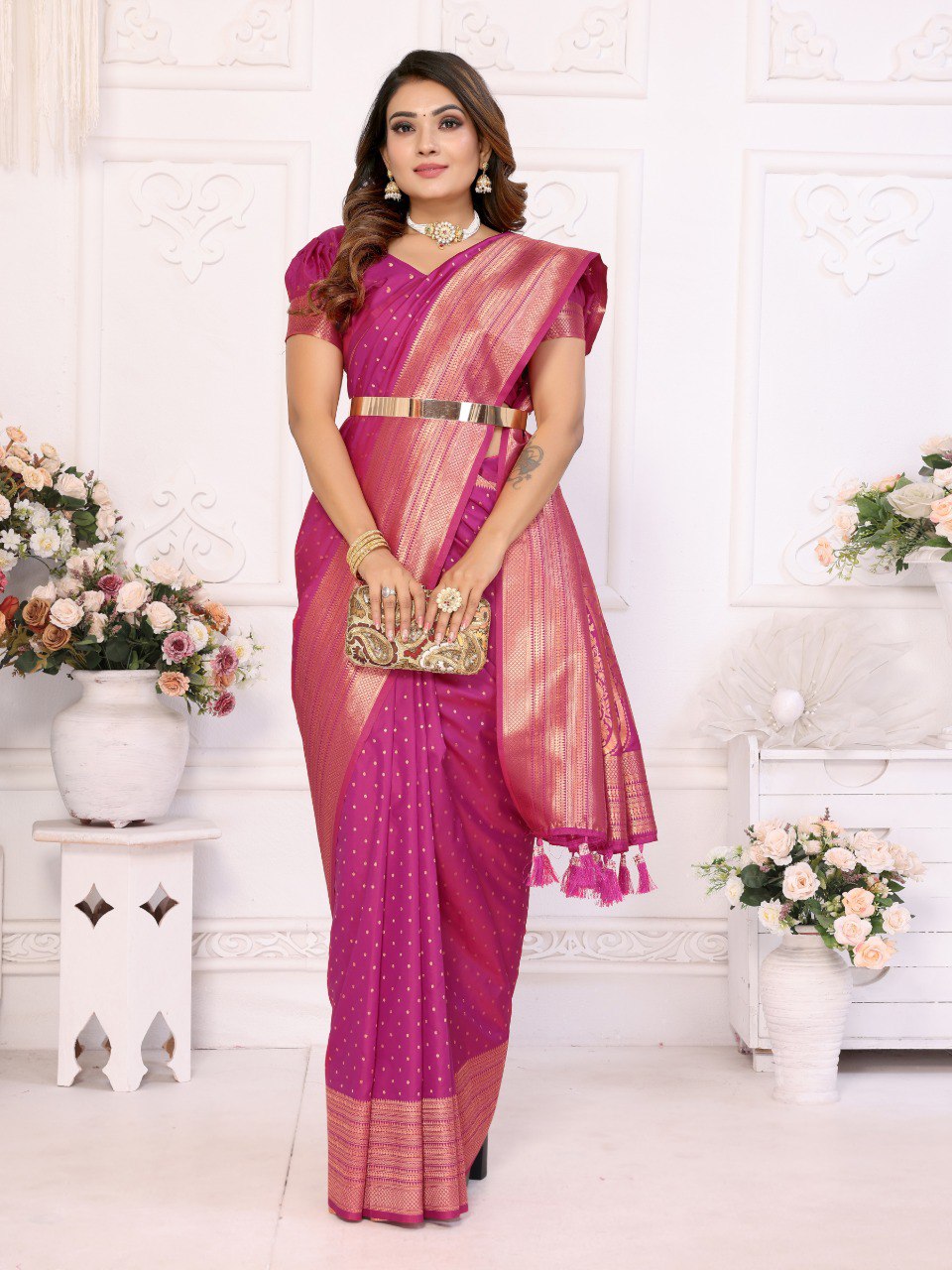 Anaita Purple Silk With Zari Weaving Saree With Blouse | Grocsy