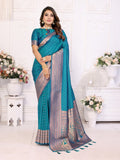 Anaita Blue Silk With Zari Weaving Saree With Blouse | Grocsy