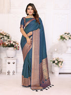 Anaita Navy Blue Silk With Zari Weaving Saree With Blouse | Grocsy