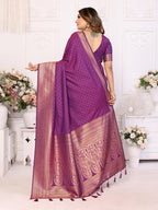Anaita Dark Purple Silk With Zari Weaving Saree With Blouse | Grocsy