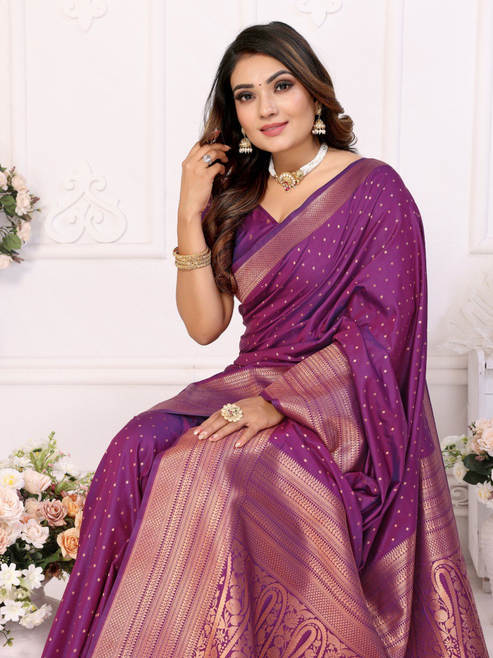 Anaita Dark Purple Silk With Zari Weaving Saree With Blouse | Grocsy