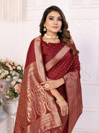 Anaita Dark Maroon Silk With Zari Weaving Saree With Blouse | Grocsy