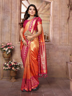 Anaita Light Orange Tissue Silk With Weaving Saree With Blouse | Grocsy