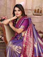 Anaita Lavender Tissue Silk With Weaving Saree With Blouse | Grocsy