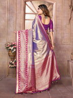 Anaita Lavender Tissue Silk With Weaving Saree With Blouse | Grocsy