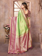 Anaita Light Green Tissue Silk With Weaving Saree With Blouse | Grocsy