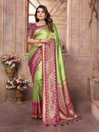 Anaita Light Green Tissue Silk With Weaving Saree With Blouse | Grocsy