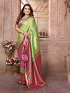 Anaita Light Green Tissue Silk With Weaving Saree With Blouse | Grocsy