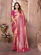 Anaita Peach Tissue Silk With Weaving Saree With Blouse | Grocsy