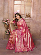 Anaita Peach Tissue Silk With Weaving Saree With Blouse | Grocsy