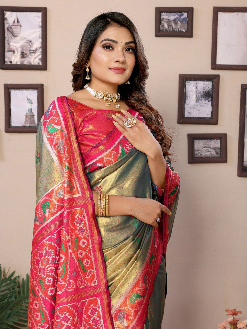 Anaita Mehendi Tissue Silk With Weaving Saree With Blouse | Grocsy
