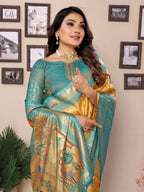 Anaita Dark Golden Tissue Silk With Weaving Saree With Blouse | Grocsy