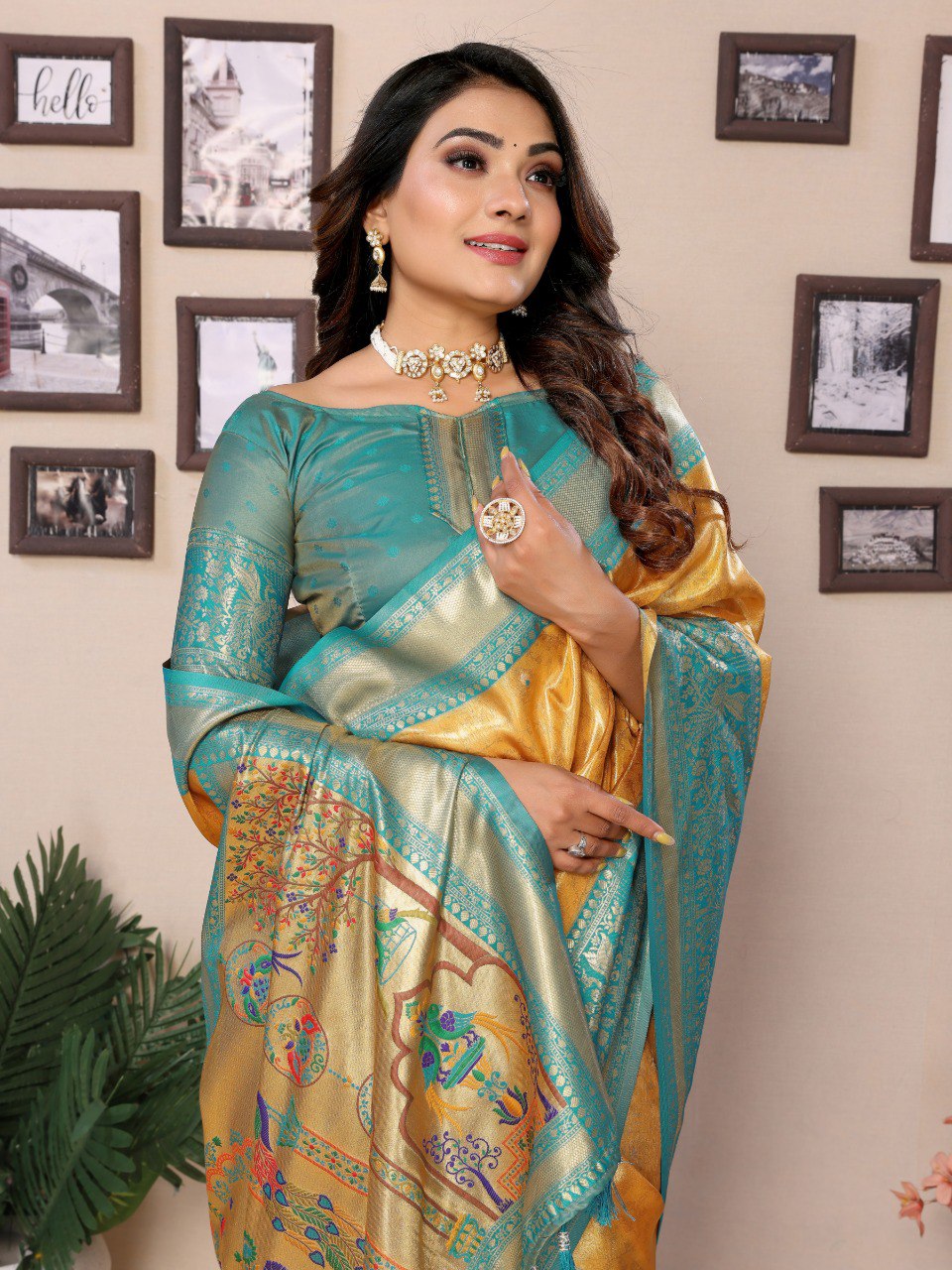 Anaita Dark Golden Tissue Silk With Weaving Saree With Blouse | Grocsy
