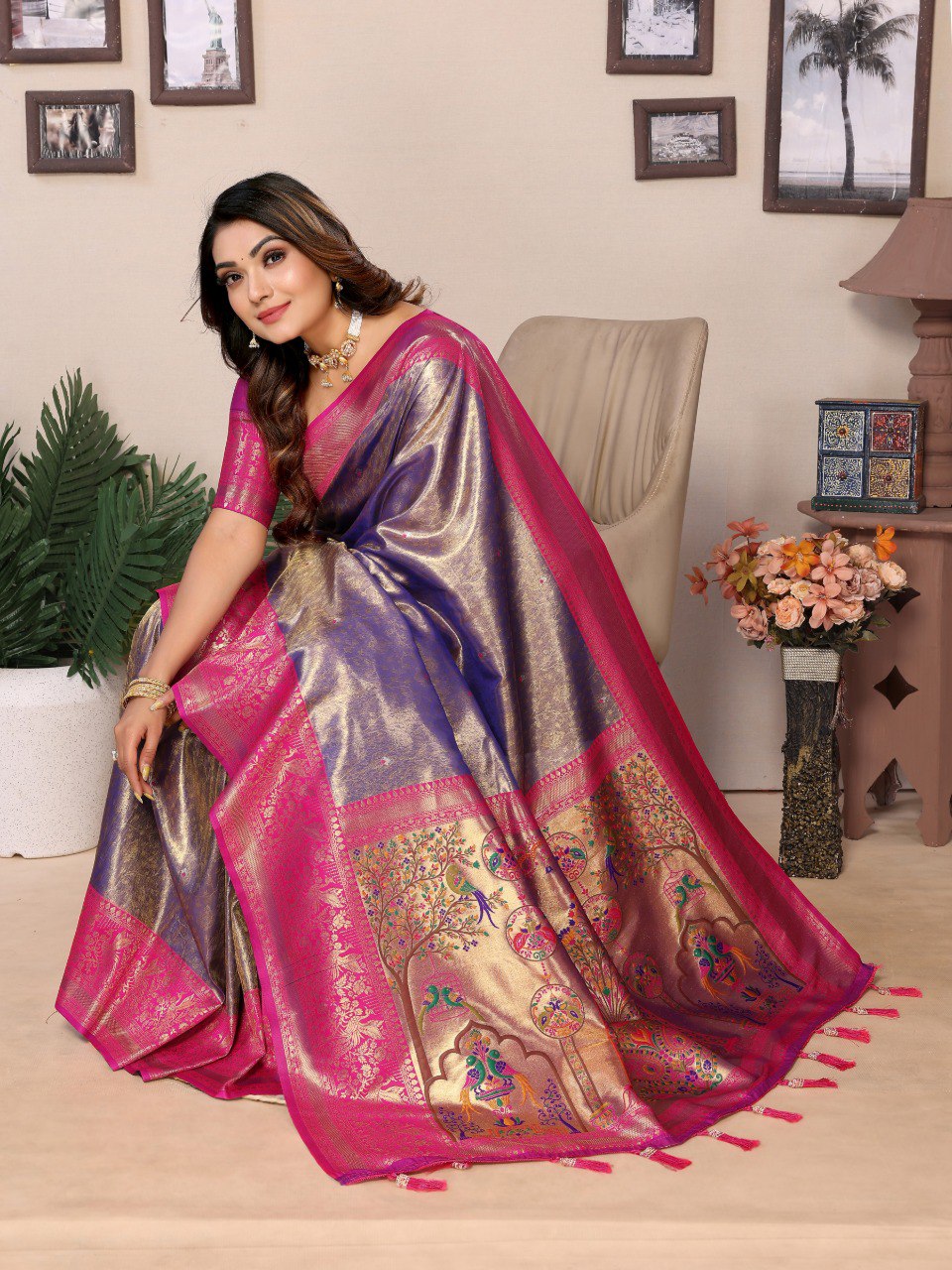 Anaita Light Blue Tissue Silk With Weaving Saree With Blouse | Grocsy