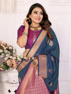 Anaita Navy Blue Silk Weaving Saree With Blouse | Grocsy