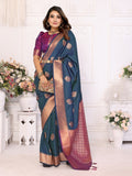 Anaita Navy Blue Silk Weaving Saree With Blouse | Grocsy