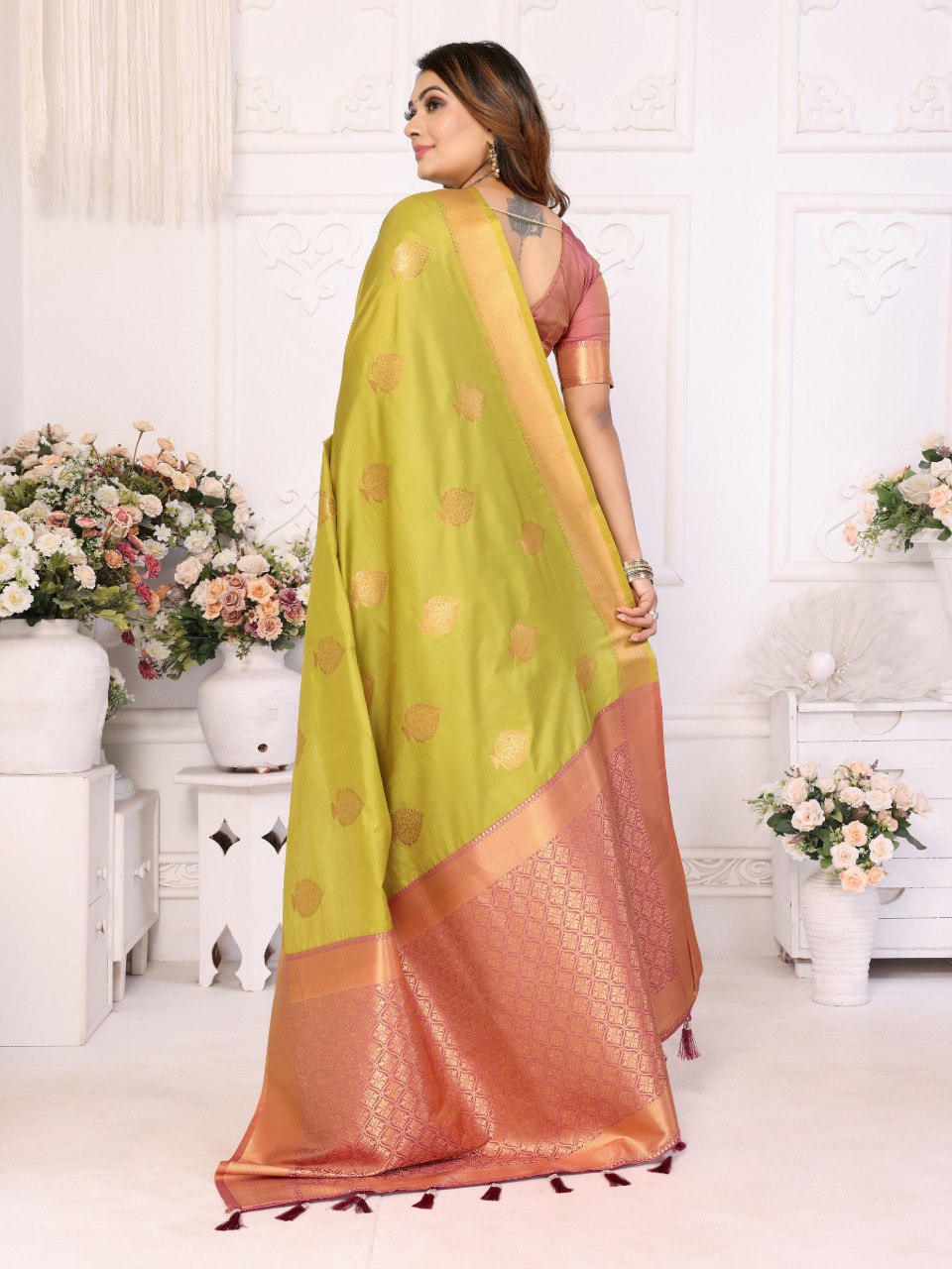 Anaita Light Green Weaving Saree With Blouse | Grocsy