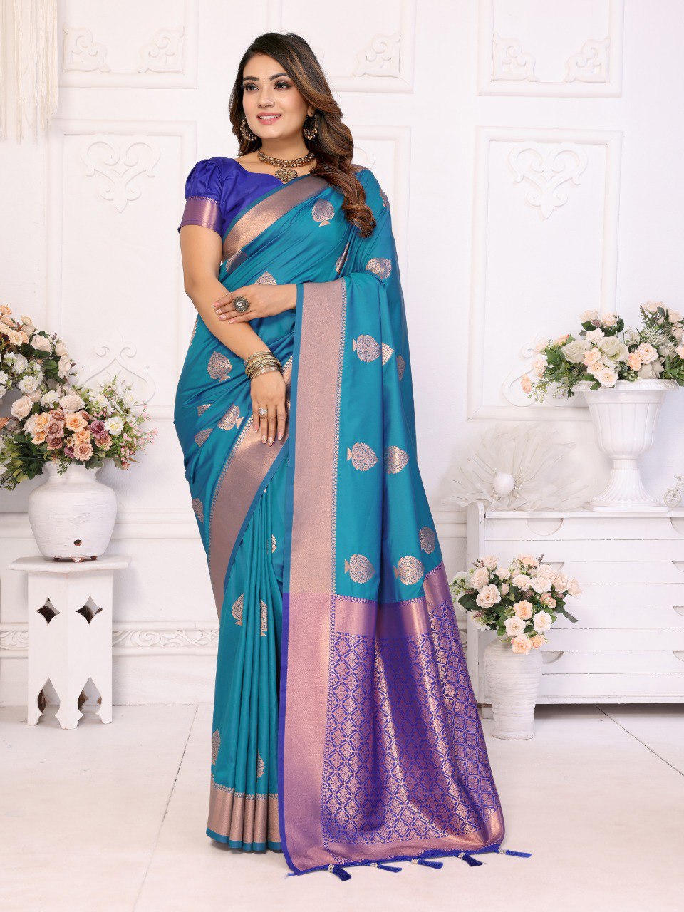 Anaita Dark Blue Weaving Saree With Blouse | Grocsy