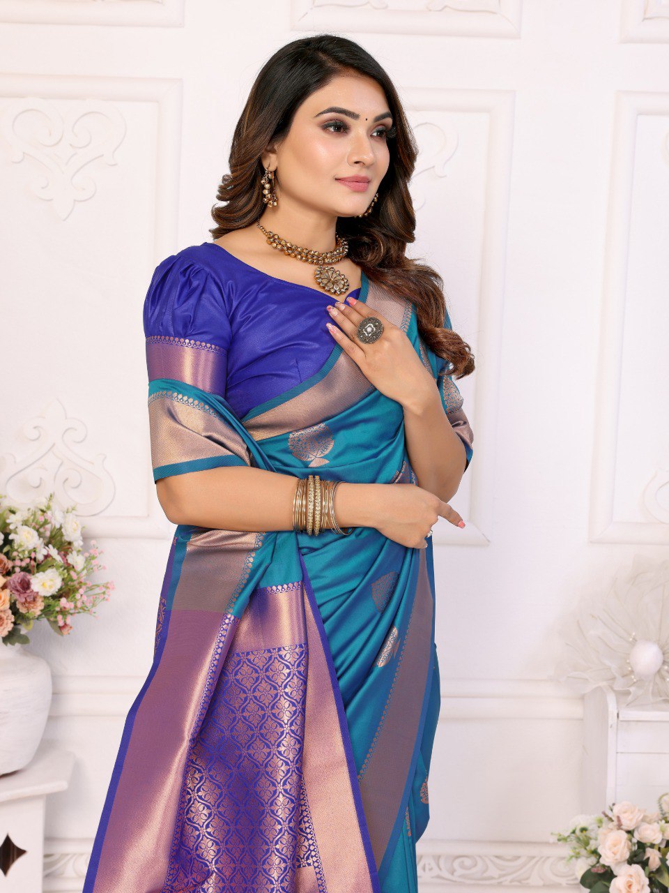 Anaita Dark Blue Weaving Saree With Blouse | Grocsy