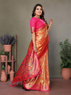 Anaita Orange Tissue Silk With Weaving Saree With Blouse | Grocsy