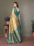 Anaita Golden Tissue Silk With Weaving Saree With Blouse | Grocsy