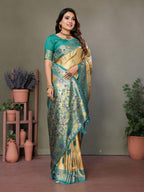 Anaita Golden Tissue Silk With Weaving Saree With Blouse | Grocsy