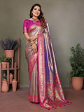 Anaita Lavender Tissue Silk With Weaving Saree With Blouse | Grocsy