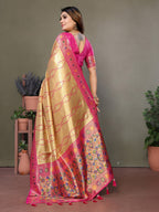 Anaita Dark Golden Tissue Silk With Weaving Saree With Blouse | Grocsy