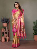 Anaita Dark Golden Tissue Silk With Weaving Saree With Blouse | Grocsy