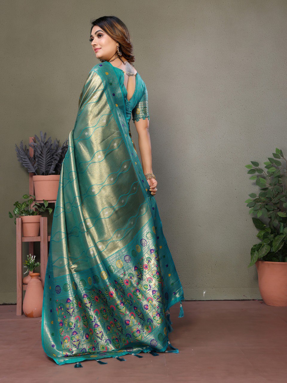 Anaita Light Green Tissue Silk With Weaving Saree With Blouse | Grocsy