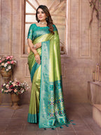 Anaita Green Tissue Silk With Weaving Saree With Blouse | Grocsy