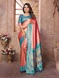 Anaita Light Red Tissue Silk With Weaving Saree With Blouse | Grocsy