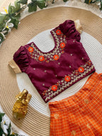 Evanik Maroon Vichitra Silk Zari With Heavy Maggam Work Kids Half Saree | Grocsy