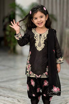 Evanik Black Designer Party Wear Heavy Natural Crep Kids Patiala Set | Grocsy